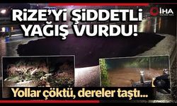 Rize’de toprağın kayarak aracı sürükleme anı güvenlik kamerasına yansıdı