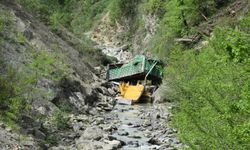 Trabzon'da uçuruma yuvarlanan tırın şoförü yaralandı