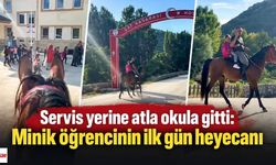 Servis yerine atla okula gitti: Minik öğrencinin ilk gün heyecanı