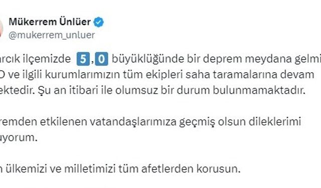 Kahramanmaraş Valisi Ünlüer: “Şu an itibari ile olumsuz bir durum bulunmamaktadır”