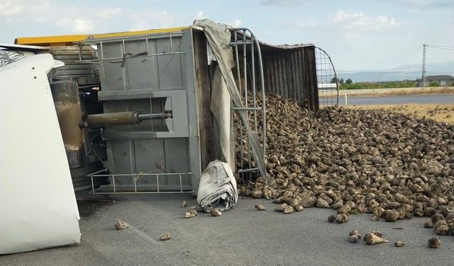 Malatya’da pancar yüklü kamyon devrildi: 2 yaralı