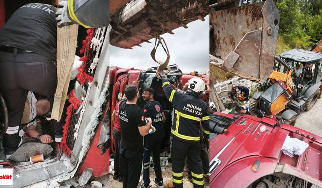 Niksar Çamiçi Yaylası girişinde kamyon devrildi: Yaralılar için zamanla yarışıldı