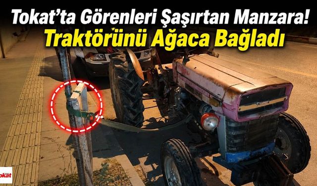 Tokat'ta Görenleri Şaşırtan Manzara! Traktörünü Ağaca Bağladı