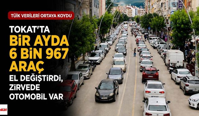 Tokat'ta Bir Ayda 6 Bin 967 Araç El Değiştirdi, Zirvede Otomobil Var