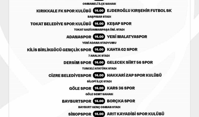 Kupada Tokat heyecanı: Maç programı açıklandı