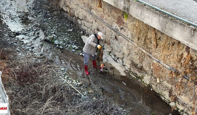 Niksar'da Maduru Deresi’nde biriken atıklar temizleniyor