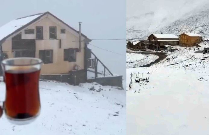 Eylül'de kış geldi, 3 bin 100 metre yükseklikte bulunan yayla beyaza büründü