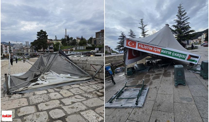 Tokat’ta Fırtına ve Yağmur: Taşköprü’de Çadır Uçtu, Çatı Malzemeleri Nehre Düştü