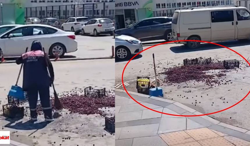 Tokat'ta Seyyar Satıcı ile Zabıta Tartıştı, Kirazlar Yola Saçıldı
