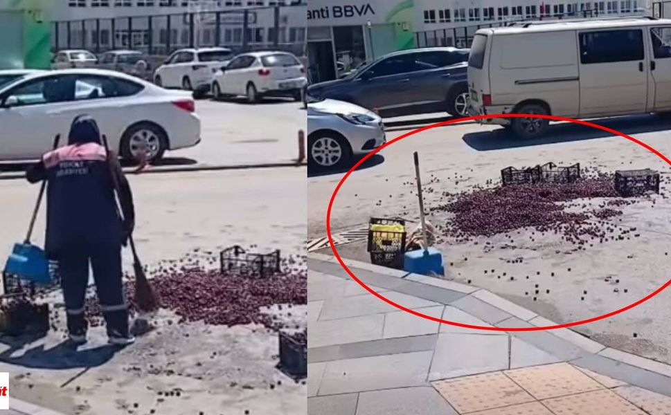 Tokat'ta Seyyar Satıcı ile Zabıta Tartıştı, Kirazlar Yola Saçıldı
