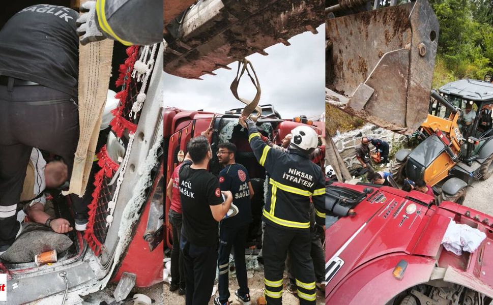 Niksar Çamiçi Yaylası girişinde kamyon devrildi: Yaralılar için zamanla yarışıldı