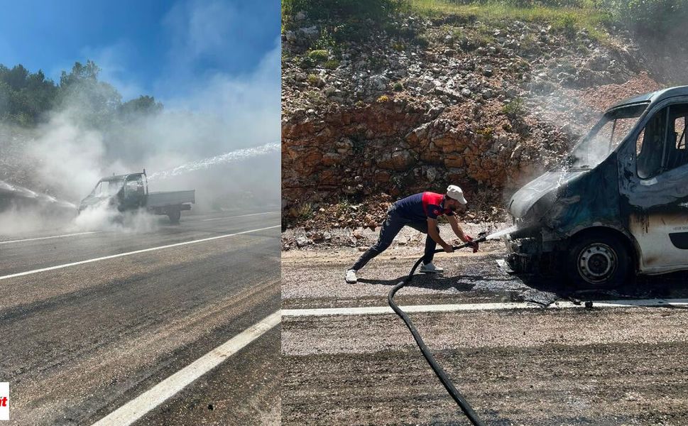 Tokat'ta Motor Kısmından Alev Alan Kamyonet Cayır Cayır Yandı