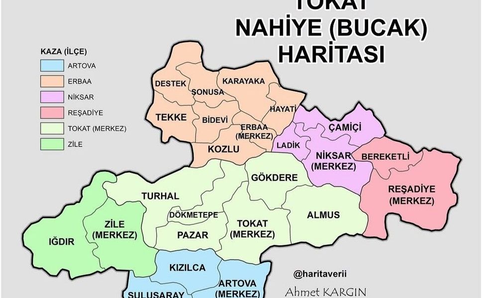 Tokat'ın 1940 Haritası Ortaya Çıktı 24 Bucak 6 İlçesi Vardı