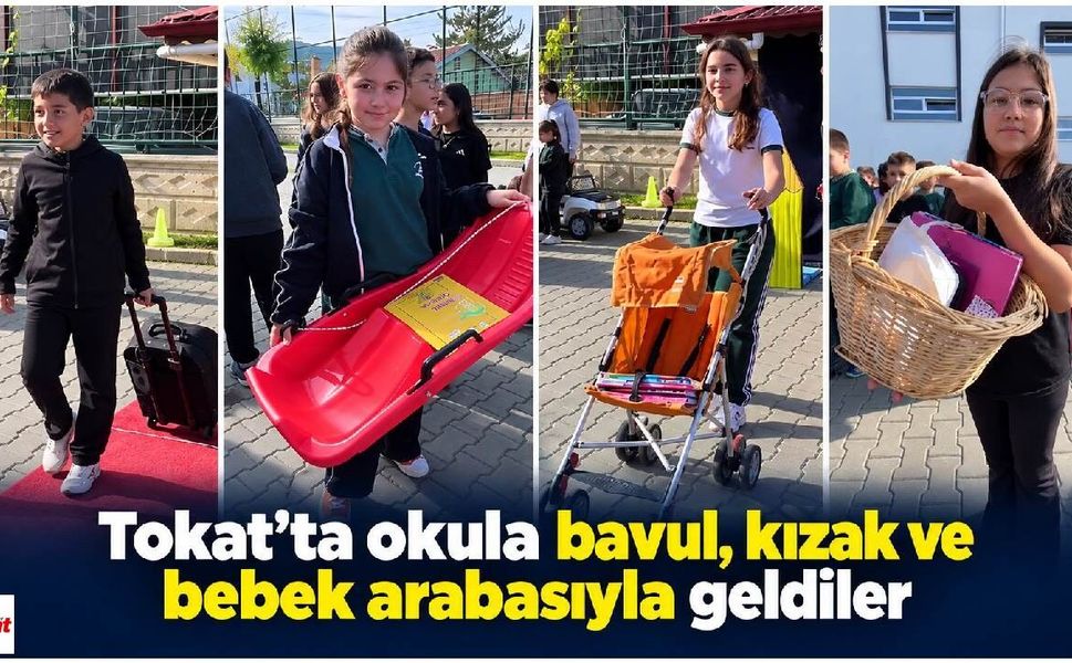Tokat’ta okula bavul, kızak ve bebek arabasıyla geldiler