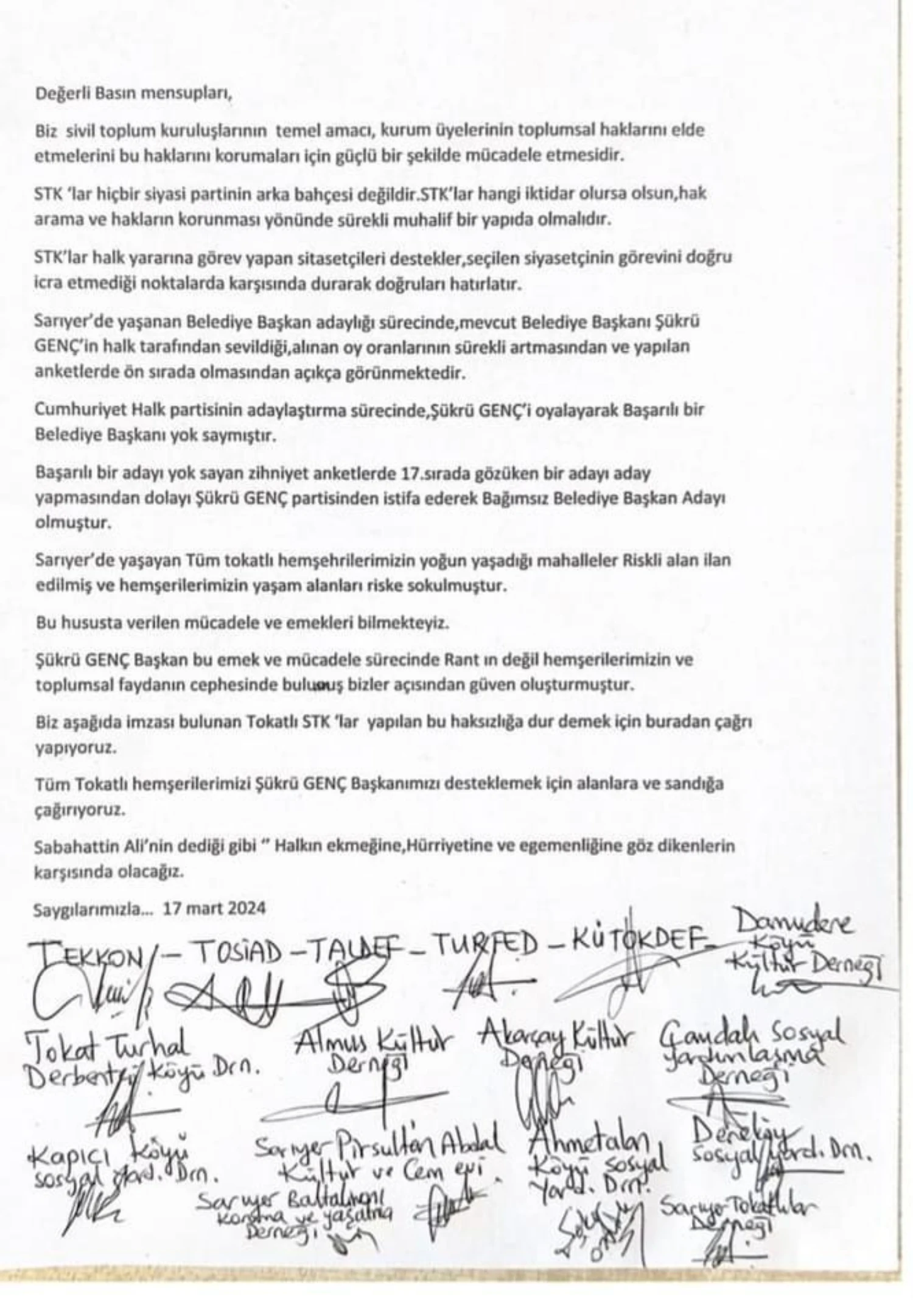 Tokat Dernek Sariyer Aciklama Tokathaber