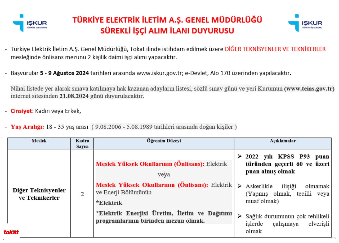 Işkur Tokat Işçi Alımı