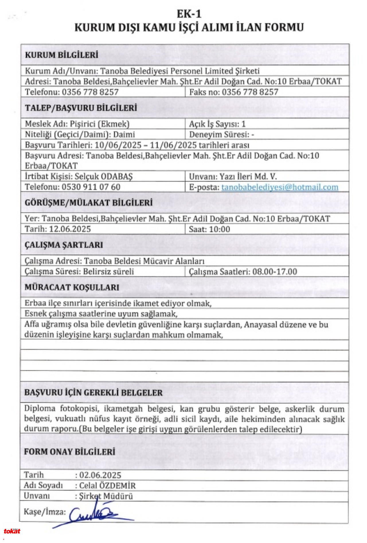 Tokat Erbaa Belediyesi Personel Alımı 2025 1