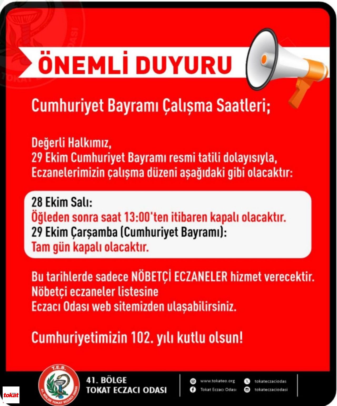 Tokat 29 Ekim Eczaneler1