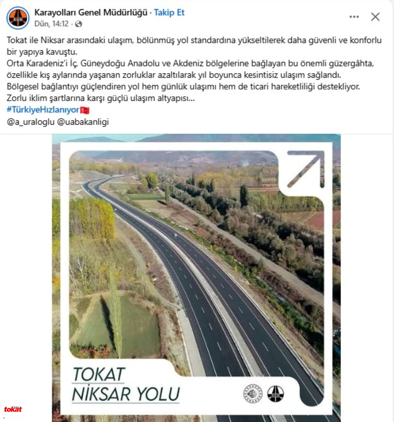 Tokat Niksar Bölünmüş Yol
