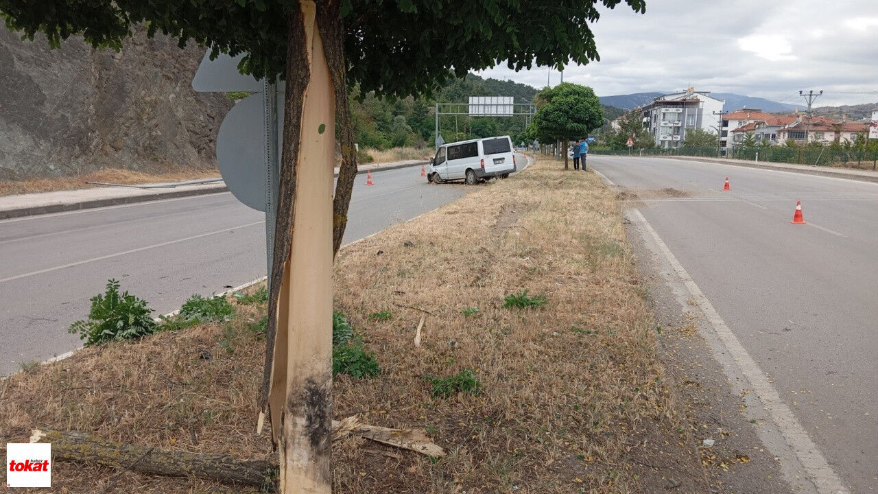 Tokat Plakalı Minibüs Amasya'da Refüjdeki Ağaç Ve Direğe Çarptı 4 Yaralı