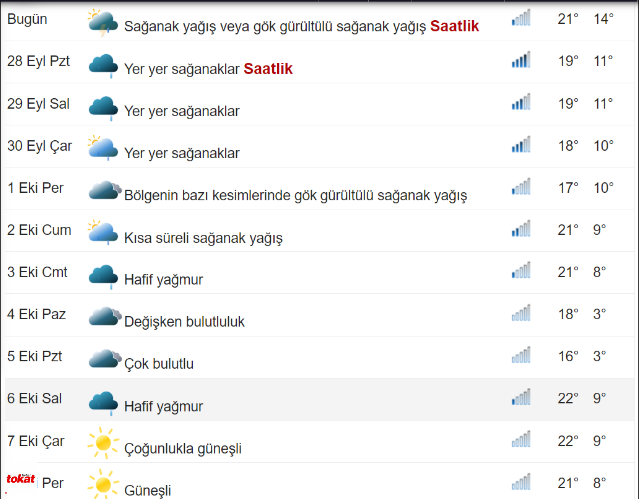 Tokat 10 Günlük Hava