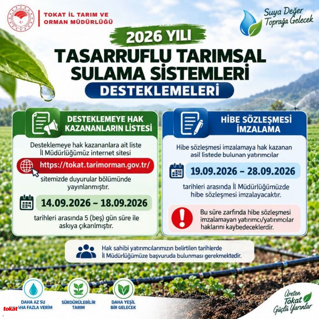 Tokat Tarımsal Sulama Sistemleri Hibe Desteği